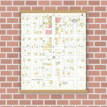 Old map wall art mockup — magnetic wood frame on brick wall — Sanborn Fire Insurance Map from Moulton, Appanoose County, Iowa (1900), Sheet #0003