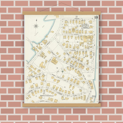 Old map wall art mockup — magnetic wood frame on brick wall — Sanborn Fire Insurance Map from Revere, Suffolk County, Massachusetts (1900), Sheet #0023