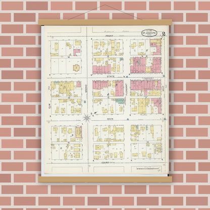 Old map wall art mockup — magnetic wood frame on brick wall — Sanborn Fire Insurance Map from Saint Joseph, Berrien County, Michigan (1892), Sheet #0002