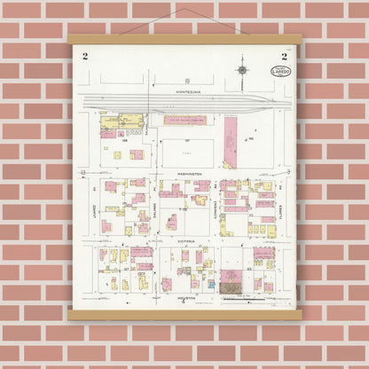Old map wall art mockup — magnetic wood frame on brick wall — Sanborn Fire Insurance Map from Laredo, Webb County, Texas (1925), Sheet #0002