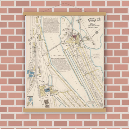 Old map wall art mockup — magnetic wood frame on brick wall — Sanborn Fire Insurance Map from Escanaba, Delta County, Michigan (1921), Sheet #0028