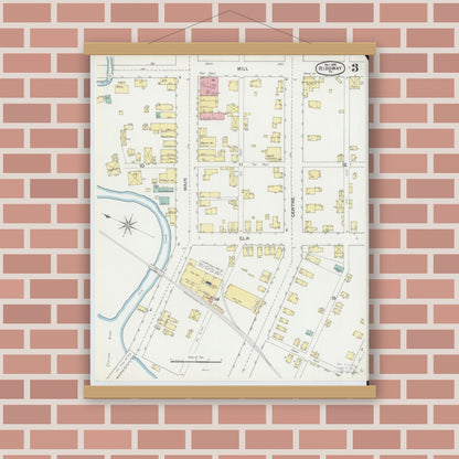 Old map wall art mockup — magnetic wood frame on brick wall — Sanborn Fire Insurance Map from Ridgway, Elk County, Pennsylvania (1892), Sheet #0003