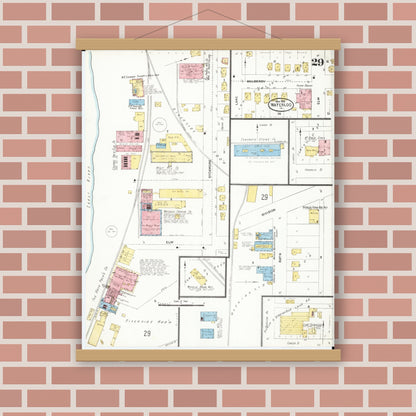 Old map wall art mockup — magnetic wood frame on brick wall — Sanborn Fire Insurance Map from Waterloo, Black Hawk County, Iowa (1906), Sheet #0029