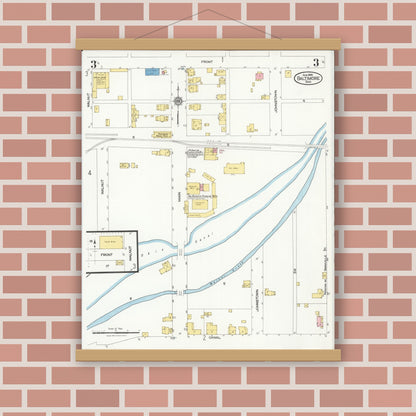 Old map wall art mockup — magnetic wood frame on brick wall — Sanborn Fire Insurance Map from Baltimore, Fairfield County, Ohio (1926), Sheet #0003