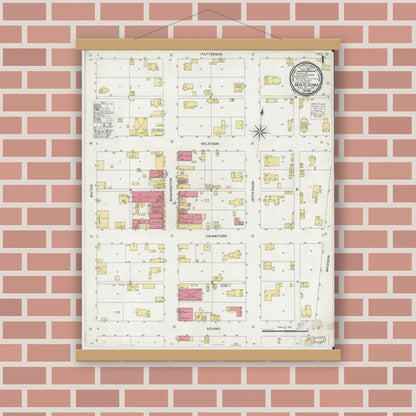 Old map wall art mockup — magnetic wood frame on brick wall — Sanborn Fire Insurance Map from Montezuma, Parke County, Indiana (1900) - Complete Map Set