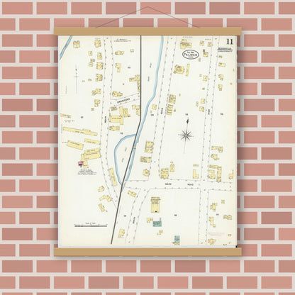 Old map wall art mockup — magnetic wood frame on brick wall — Sanborn Fire Insurance Map from Palmer, Hampden County, Massachusetts (1906), Sheet #0011