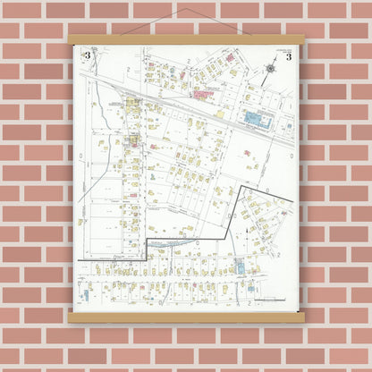 Old map wall art mockup — magnetic wood frame on brick wall — Sanborn Fire Insurance Map from Leesburg, Highland County, Ohio (1948), Sheet #0003