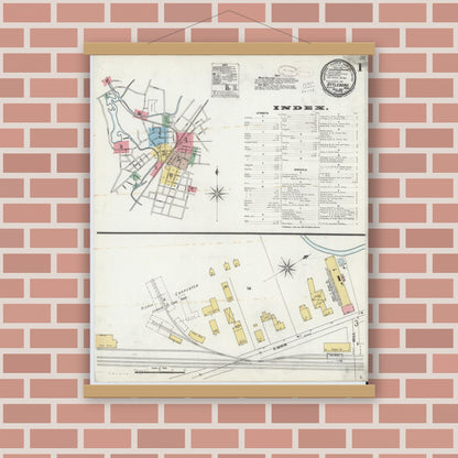 Old map wall art mockup — magnetic wood frame on brick wall — Sanborn Fire Insurance Map from Attleboro, Bristol County, Massachusetts (1899) - Complete Map Set