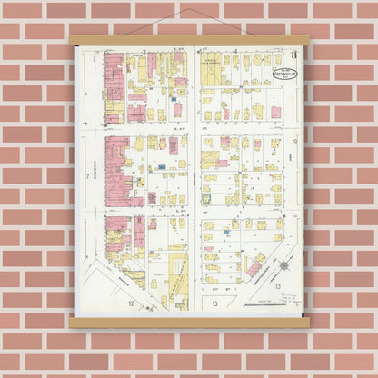 Old map wall art mockup — magnetic wood frame on brick wall — Sanborn Fire Insurance Map from Greenville, Darke County, Ohio (1910), Sheet #0008