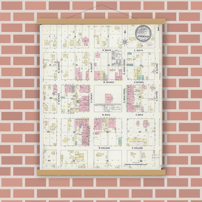 Old map wall art mockup — magnetic wood frame on brick wall — Sanborn Fire Insurance Map from Bowling Green, Pike County, Missouri (1890) - Complete Map Set