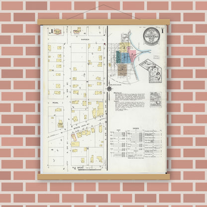 Old map wall art mockup — magnetic wood frame on brick wall — Sanborn Fire Insurance Map from Harbor Beach, Huron County, Michigan (1924) - Complete Map Set