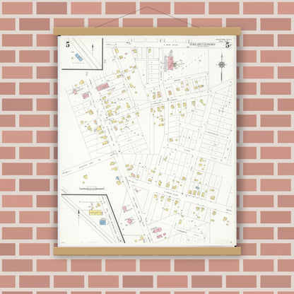 Old map wall art mockup — magnetic wood frame on brick wall — Sanborn Fire Insurance Map from Brighton, Livington County, Michigan (1938), Sheet #0005