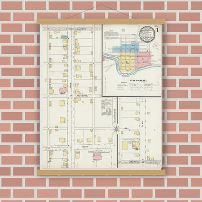 Old map wall art mockup — magnetic wood frame on brick wall — Sanborn Fire Insurance Map from New Bethlehem, Clarion County, Pennsylvania (1894) - Complete Map Set