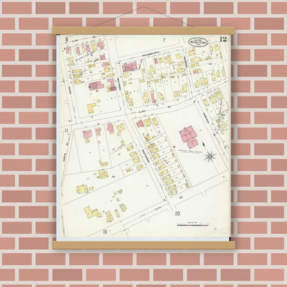 Old map wall art mockup — magnetic wood frame on brick wall — Sanborn Fire Insurance Map from Middletown, Butler County, Ohio (1907), Sheet #0012