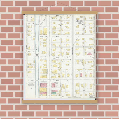 Old map wall art mockup — magnetic wood frame on brick wall — Sanborn Fire Insurance Map from Delphos, Van Wert And Allen Counties, Ohio (1904), Sheet #0003