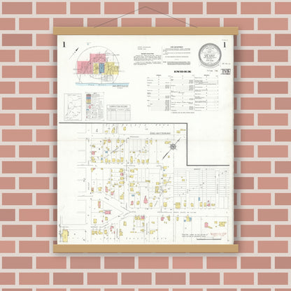 Old map wall art mockup — magnetic wood frame on brick wall — Sanborn Fire Insurance Map from Vevay, Switzerland County, Indiana (1938) - Complete Map Set