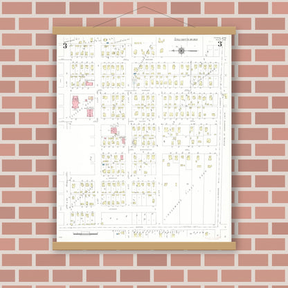 Old map wall art mockup — magnetic wood frame on brick wall — Sanborn Fire Insurance Map from Remsen, Plymouth County, Iowa (1941), Sheet #0003