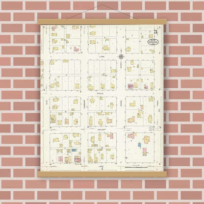 Old map wall art mockup — magnetic wood frame on brick wall — Sanborn Fire Insurance Map from Horicon, Dodge County, Wisconsin (1913), Sheet #0003