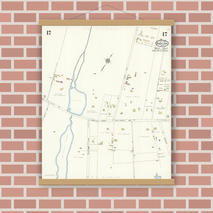 Old map wall art mockup — magnetic wood frame on brick wall — Sanborn Fire Insurance Map from Babylon, Suffolk County, New York (1923), Sheet #0017