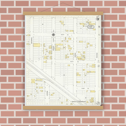 Old map wall art mockup — magnetic wood frame on brick wall — Sanborn Fire Insurance Map from Gary, Lake County, Indiana (1911), Sheet #0021