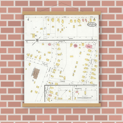 Old map wall art mockup — magnetic wood frame on brick wall — Sanborn Fire Insurance Map from Centerburg, Knox County, Ohio (1926), Sheet #0004