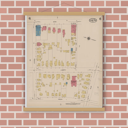 Old map wall art mockup — magnetic wood frame on brick wall — Sanborn Fire Insurance Map from Penn Yan, Yates County, New York (1922), Sheet #0006