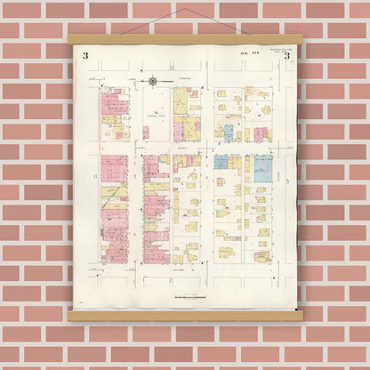 Old map wall art mockup — magnetic wood frame on brick wall — Sanborn Fire Insurance Map from Webster City, Hamilton County, Iowa (1950), Sheet #0003