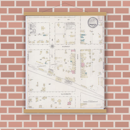 Old map wall art mockup — magnetic wood frame on brick wall — Sanborn Fire Insurance Map from Tampico, Whiteside County, Illinois (1886), Sheet #0001