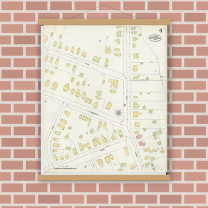 Old map wall art mockup — magnetic wood frame on brick wall — Sanborn Fire Insurance Map from Ashtabula, Ashtabula County, Ohio (1903), Sheet #0004