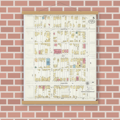 Old map wall art mockup — magnetic wood frame on brick wall — Sanborn Fire Insurance Map from Tyrone, Blair County, Pennsylvania (1906), Sheet #0005