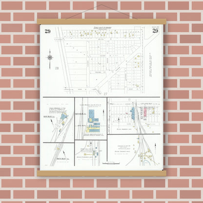 Old map wall art mockup — magnetic wood frame on brick wall — Sanborn Fire Insurance Map from Beloit, Rock County, Wisconsin (1939), Sheet #0029
