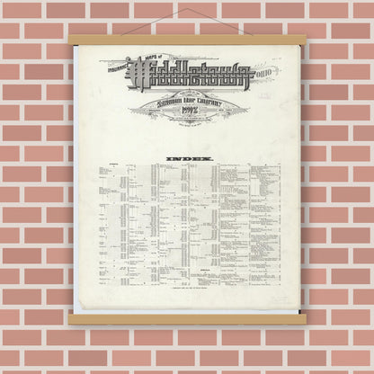 Old map wall art mockup — magnetic wood frame on brick wall — Sanborn Fire Insurance Map from Middletown, Butler County, Ohio (1912), Sheet #0001