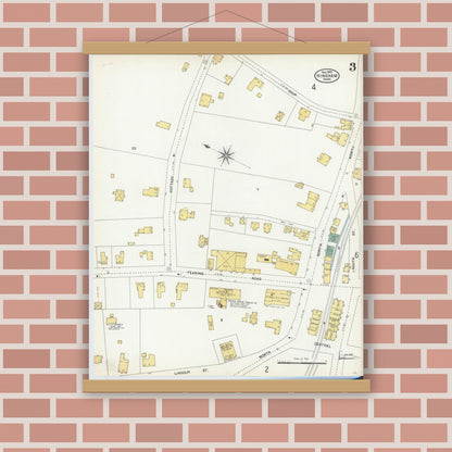 Old map wall art mockup — magnetic wood frame on brick wall — Sanborn Fire Insurance Map from Hingham, Plymouth County, Massachusetts (1903), Sheet #0003