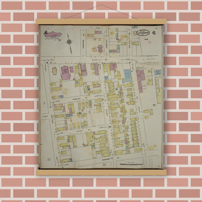 Old map wall art mockup — magnetic wood frame on brick wall — Sanborn Fire Insurance Map from Lackawanna, Erie County, New York (1950), Sheet #0006