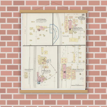 Old map wall art mockup — magnetic wood frame on brick wall — Sanborn Fire Insurance Map from Jackson, Jackson County, Michigan (1886), Sheet #0016
