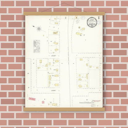 Old map wall art mockup — magnetic wood frame on brick wall — Sanborn Fire Insurance Map from Clements, San Joaquin County, California (1898) - Complete Map Set