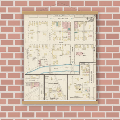 Old map wall art mockup — magnetic wood frame on brick wall — Sanborn Fire Insurance Map from Kokomo, Howard County, Indiana (1885), Sheet #0003