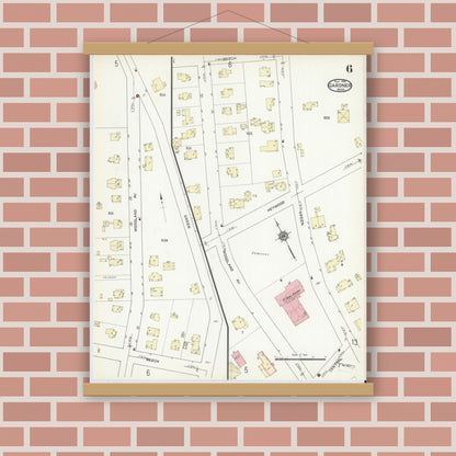 Old map wall art mockup — magnetic wood frame on brick wall — Sanborn Fire Insurance Map from Gardner, Worcester County, Massachusetts (1914), Sheet #0006