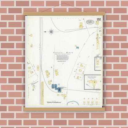 Old map wall art mockup — magnetic wood frame on brick wall — Sanborn Fire Insurance Map from Red Jacket, Houghton County, Michigan (1908), Sheet #0022
