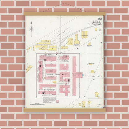 Old map wall art mockup — magnetic wood frame on brick wall — Sanborn Fire Insurance Map from Michigan City, La Porte County, Indiana (1899), Sheet #0022