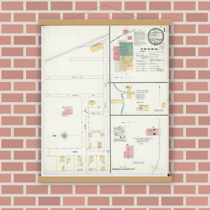 Old map wall art mockup — magnetic wood frame on brick wall — Sanborn Fire Insurance Map from West Alexandria, Preble County, Ohio (1901), Sheet #0001