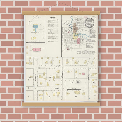 Old map wall art mockup — magnetic wood frame on brick wall — Sanborn Fire Insurance Map from Fenton, Genesee County, Michigan (1890) - Complete Map Set