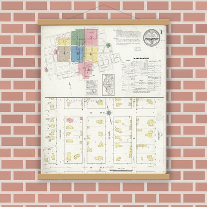 Old map wall art mockup — magnetic wood frame on brick wall — Sanborn Fire Insurance Map from Assumption, Christian County, Illinois (1916), Sheet #0001