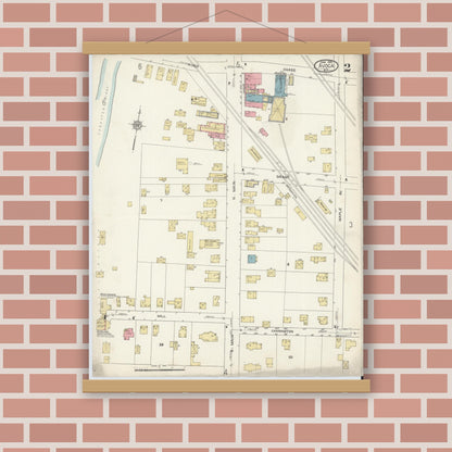 Old map wall art mockup — magnetic wood frame on brick wall — Sanborn Fire Insurance Map from Avoca, Steuben County, New York (1913), Sheet #0002