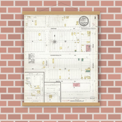 Old map wall art mockup — magnetic wood frame on brick wall — Sanborn Fire Insurance Map from Fullerton, Orange County, California (1894) - Complete Map Set