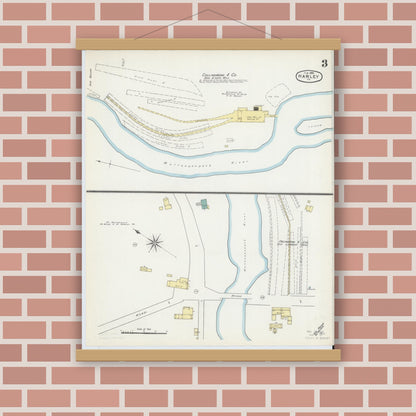 Old map wall art mockup — magnetic wood frame on brick wall — Sanborn Fire Insurance Map from Hawley, Wayne County, Pennsylvania (1892), Sheet #0003