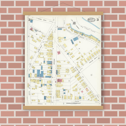 Old map wall art mockup — magnetic wood frame on brick wall — Sanborn Fire Insurance Map from Westville, Gloucester County, New Jersey (1926), Sheet #0003