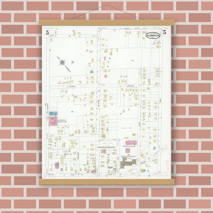 Old map wall art mockup — magnetic wood frame on brick wall — Sanborn Fire Insurance Map from Hammonton, Atlantic County, New Jersey (1930), Sheet #0005