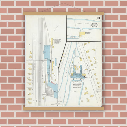 Old map wall art mockup — magnetic wood frame on brick wall — Sanborn Fire Insurance Map from Malone, Franklin County, New York (1898), Sheet #0010