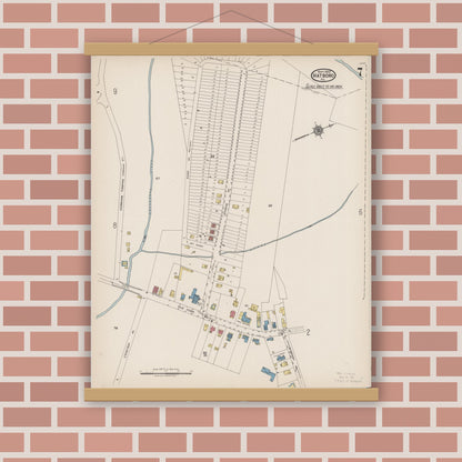 Old map wall art mockup — magnetic wood frame on brick wall — Sanborn Fire Insurance Map from Hatboro, Montgomery County, Pennsylvania (1922), Sheet #0007
